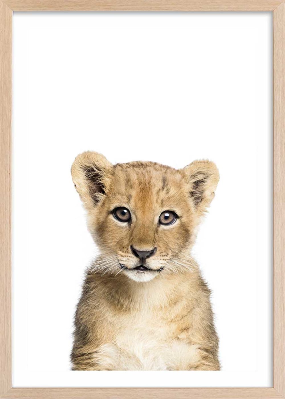 Affiche enfant bébé lionceau  avec cadre bois 40x60 cm