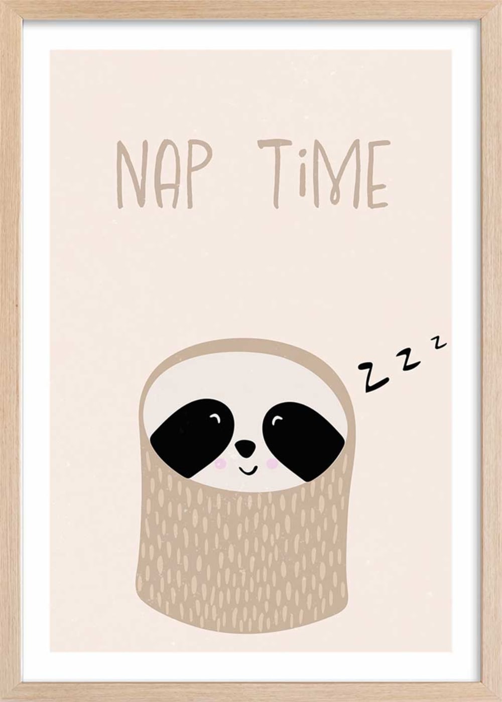 Affiche enfant paresseux  avec cadre bois 40x60 cm
