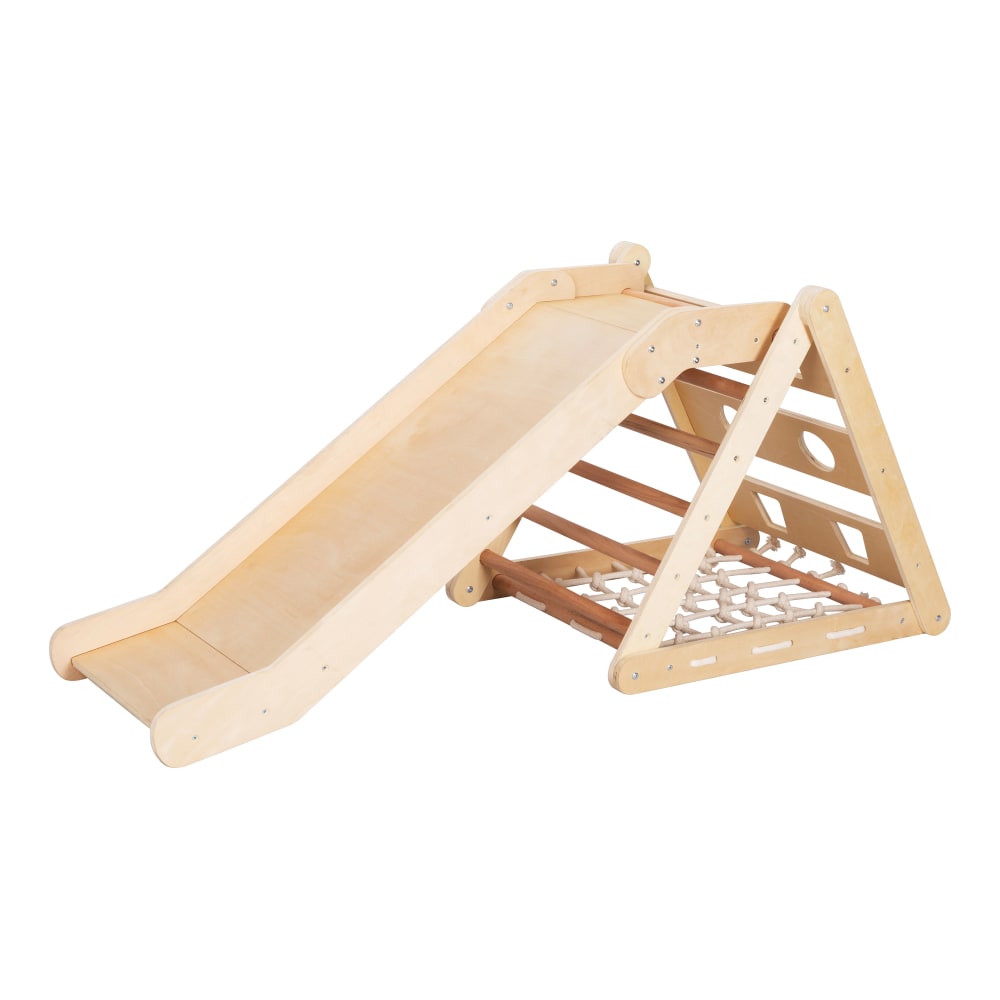Triangle escalade avec toboggan en bois, Beige
