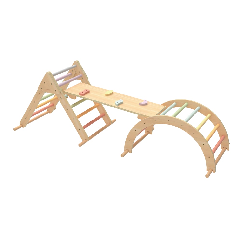Sunny Klettergerüst aus Holz in Pastellfarben | Montessori-Spielzeug style modern Mehrfarbig Holz