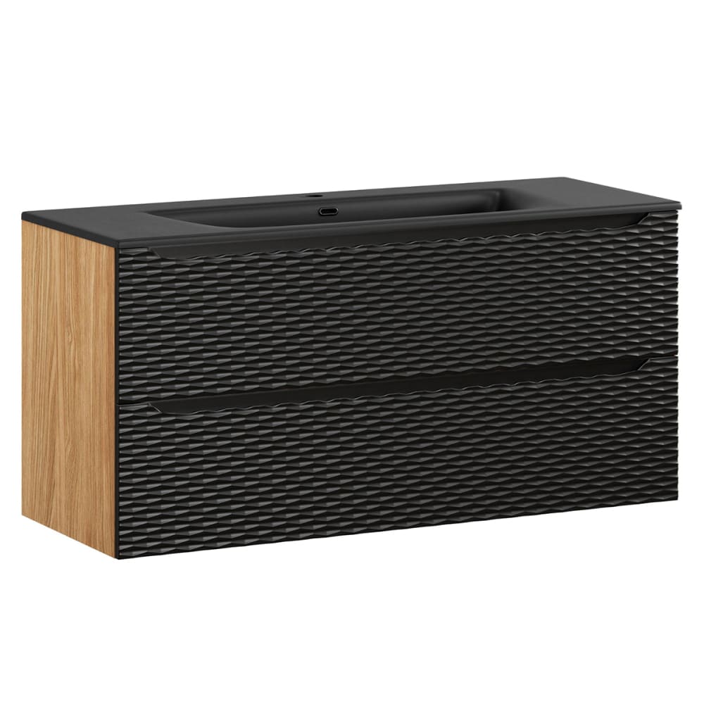Petits meubles Einzelner Unterbauwaschtisch 120cm Melamin Schwarz und Holz Schwarz Spanplatte