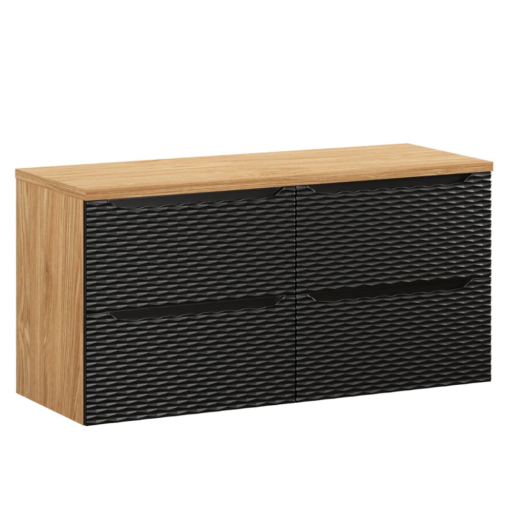 Petits meubles Waschtisch 120cm 4 Schubladen Melamin Schwarz und Holz Schwarz Spanplatte