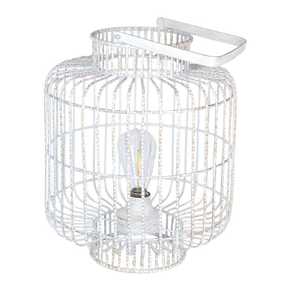 Lampe blanche en métal patiné or transportable led