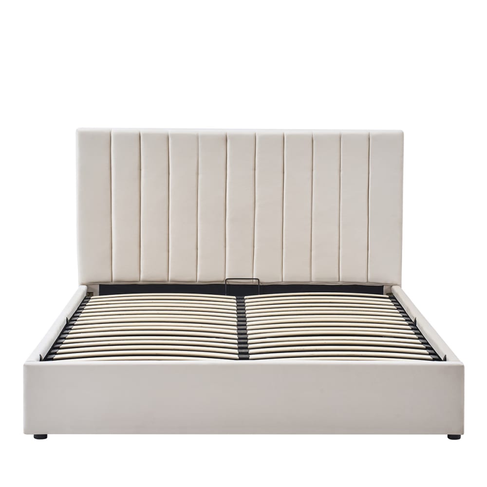 Lit coffre velours beige