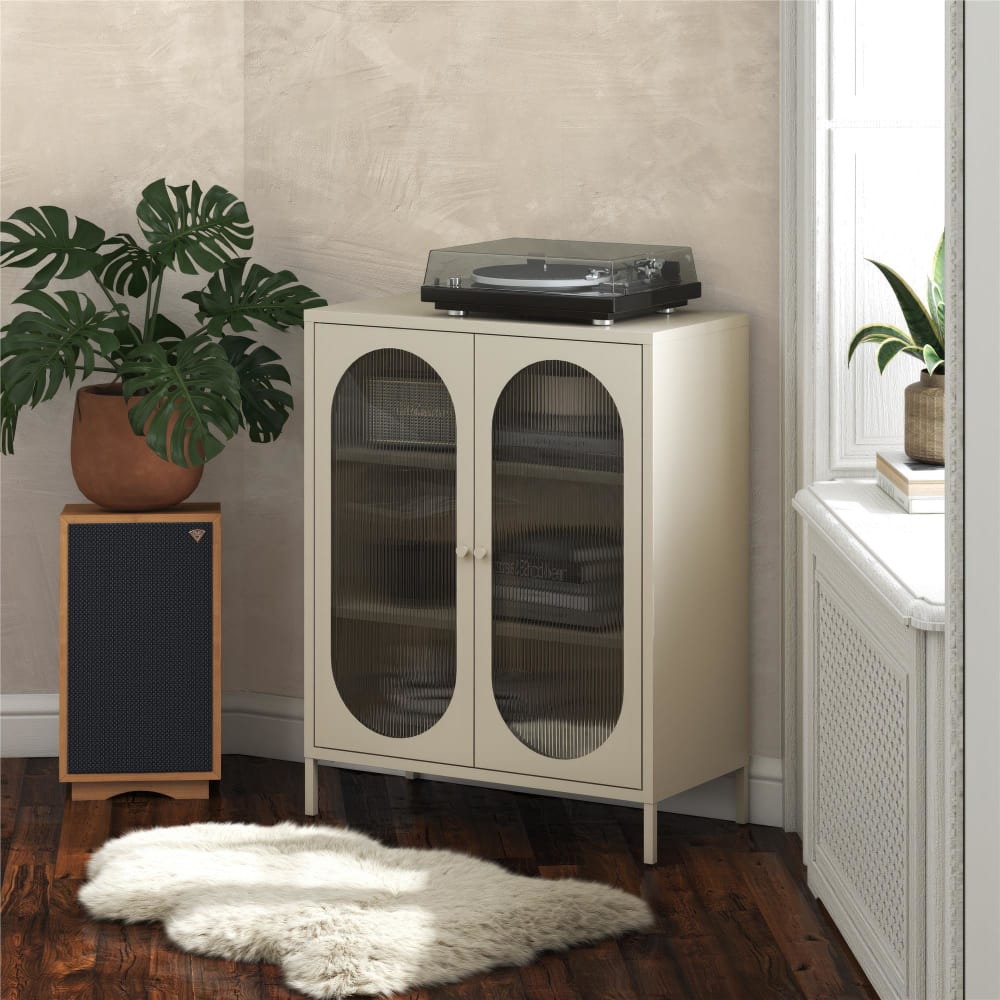 Dorel Home Vitrine mit 2 Glastüren aus Metall, creme Braun Metall