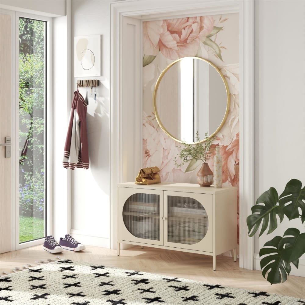 Dorel Home Vitrine mit 2 Glastüren aus Metall, creme Braun Metall