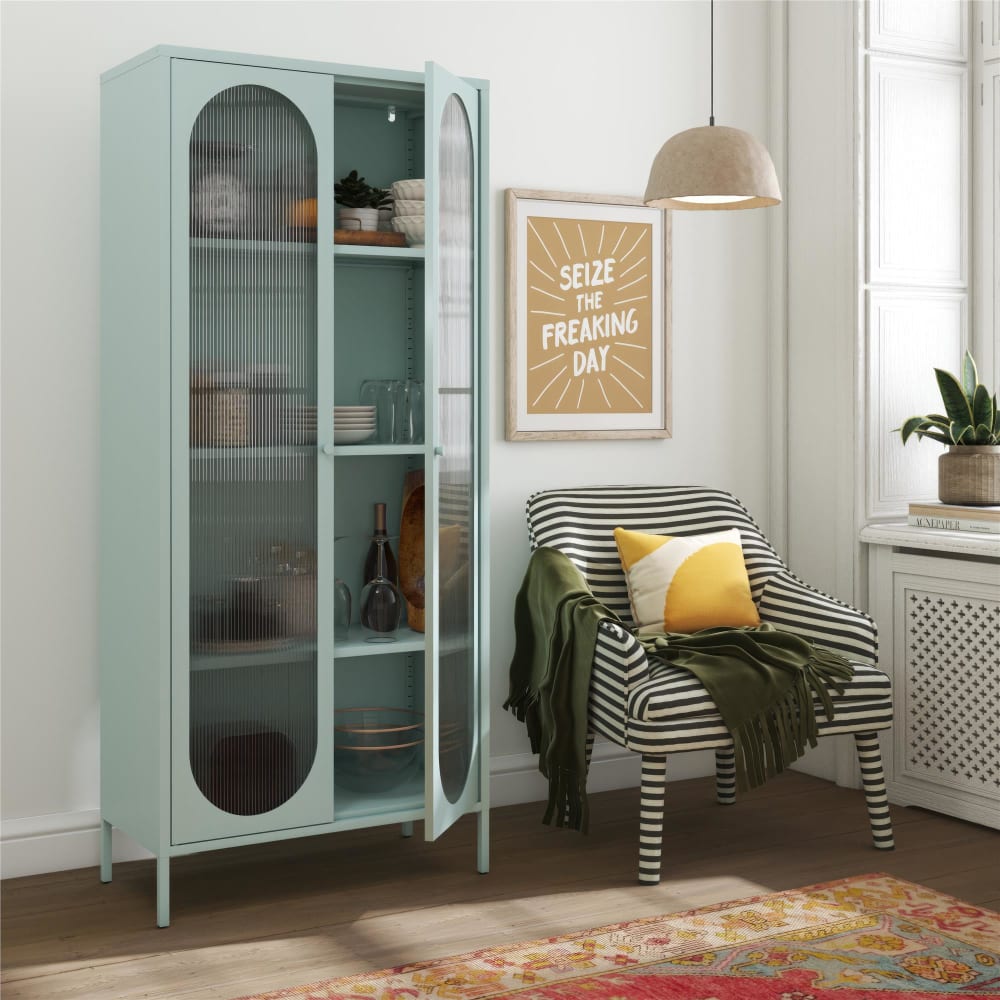 Dorel Home Vitrine mit 2 Glastüren aus Metall, hellblau - Metall