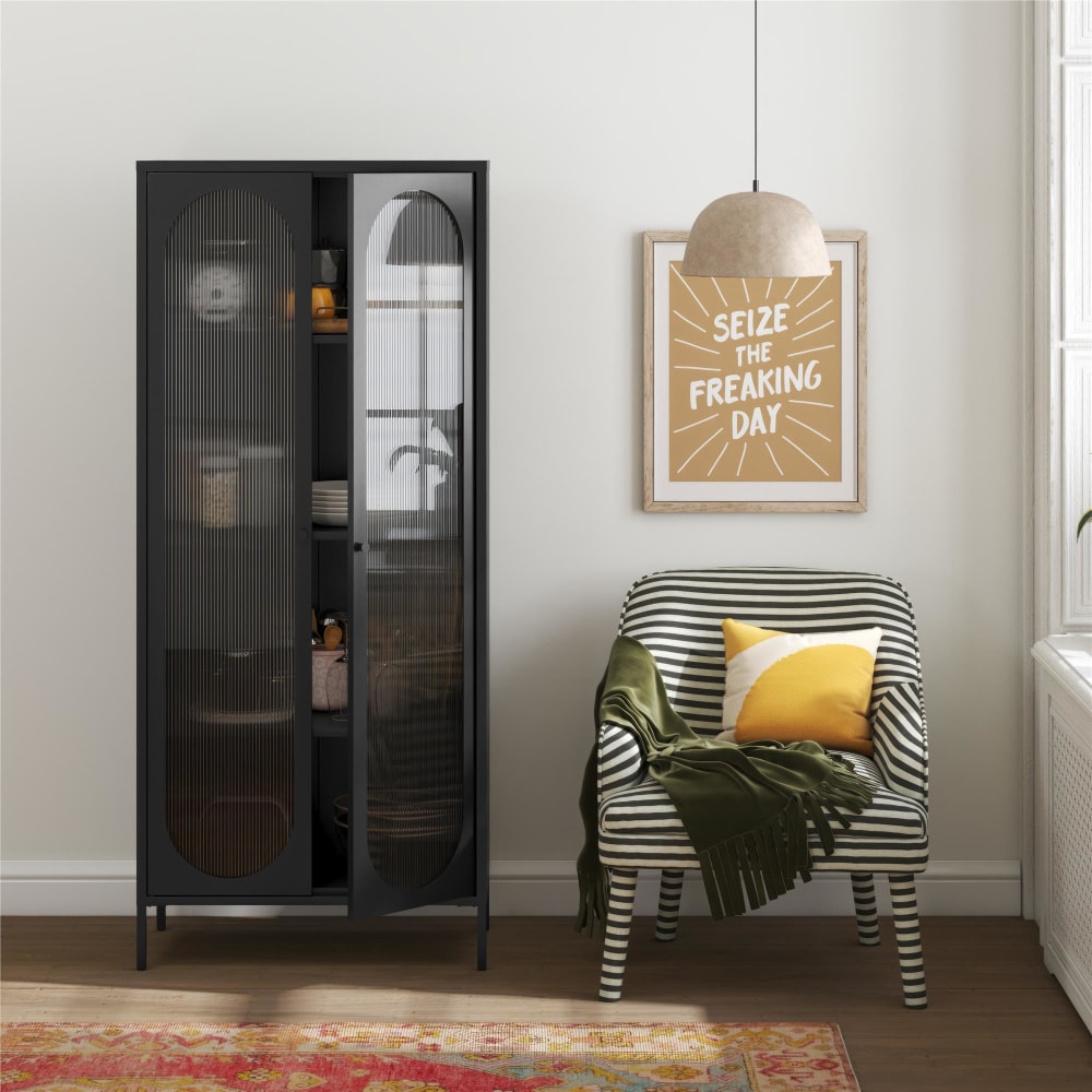 Dorel Home Vitrine mit 2 Glastüren aus Metall, schwarz - Metall