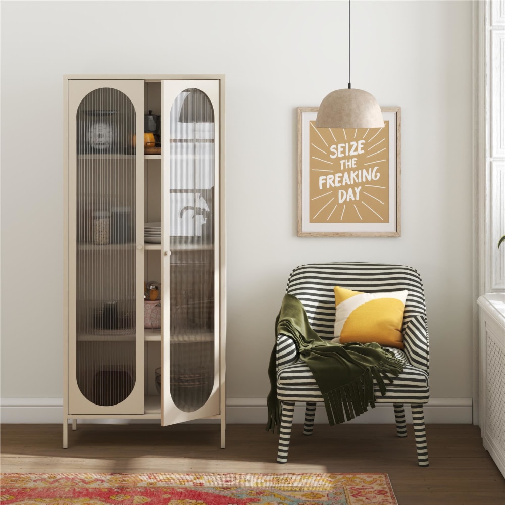 Dorel Home Vitrine mit 2 Glastüren aus Metall, creme Braun Metall