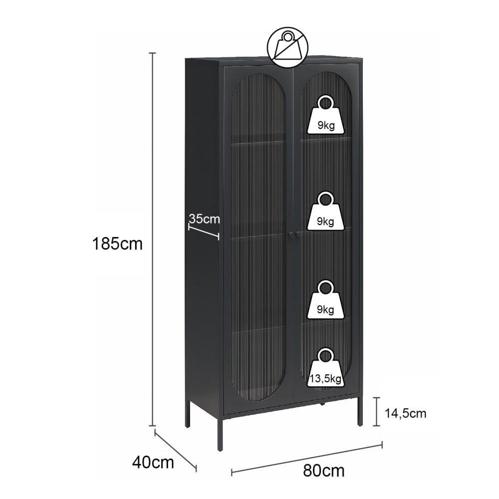 Vitrine haute avec 2 portes vitrées en métal crème
