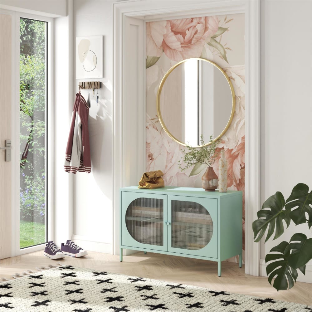 Dorel Home Vitrine mit 2 Glastüren aus Metall, hellblau - Metall