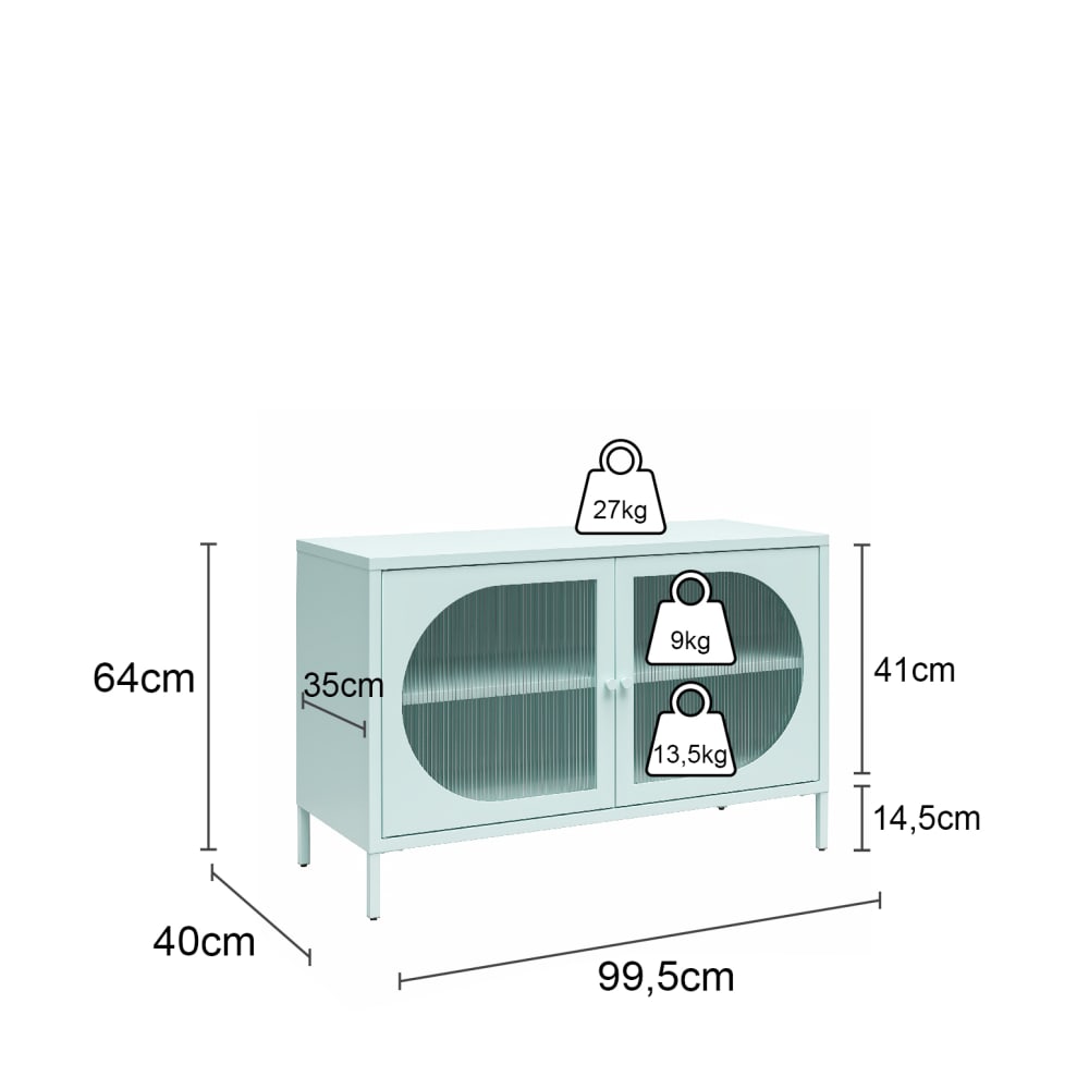 Vitrine avec 2 portes vitrées en métal bleu clair