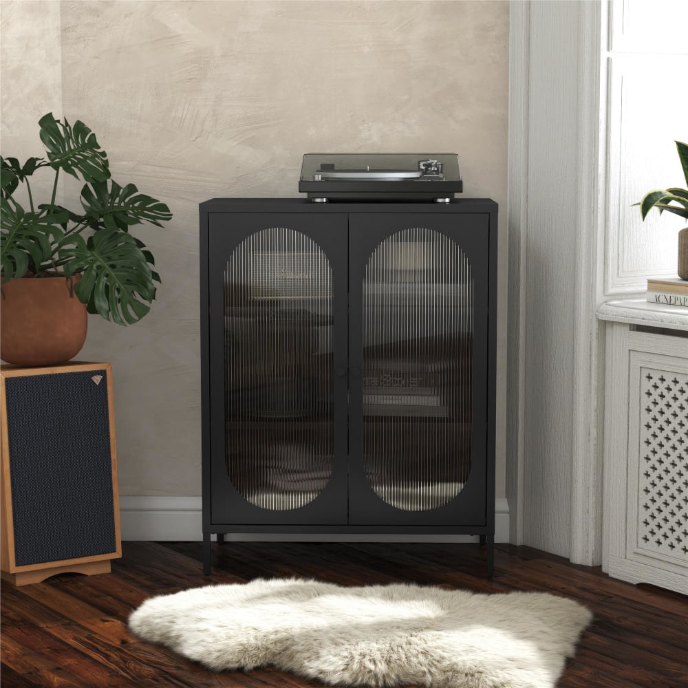Dorel Home Vitrine mit 2 Glastüren aus Metall, schwarz - Metall