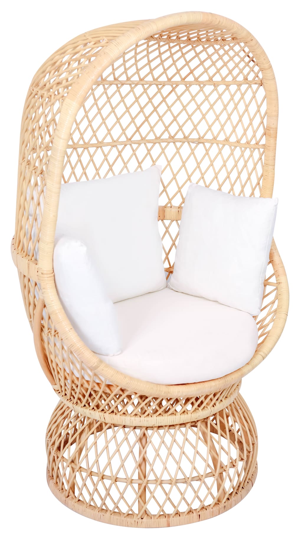 Fauteuil oeuf en rotin naturel et tissu beige