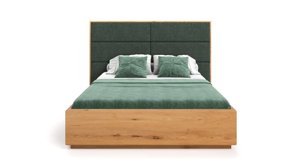 Danzz Bett mit Stauraum aus massiver Eiche, grün 200x200 - Holz