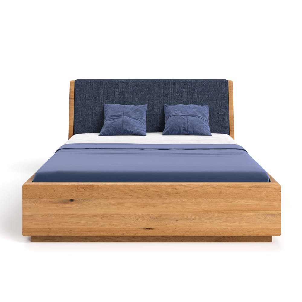 Danzz Bett mit Stauraum aus massiver Eiche, dunkelblau 200x200 - Holz