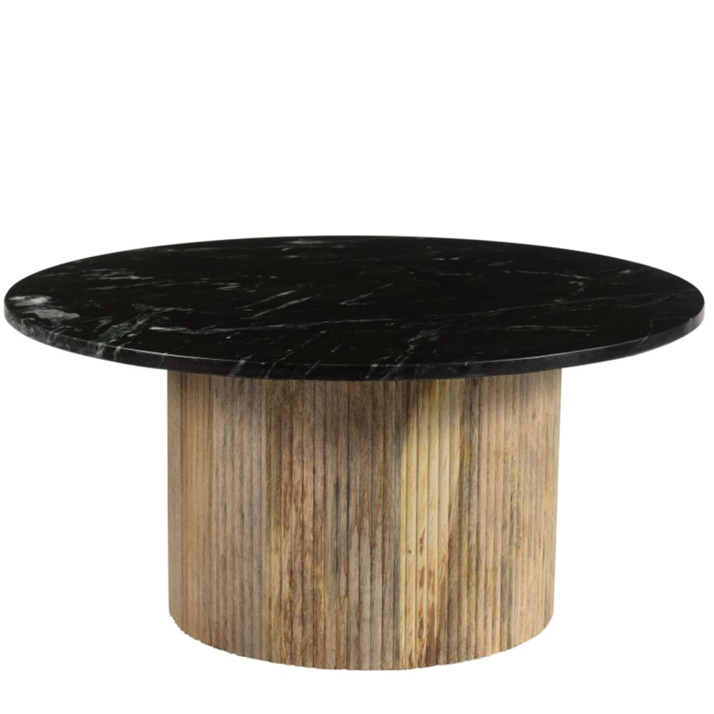 MARBELLA- Table basse ronde 70 cm en marbre noir et bois massif