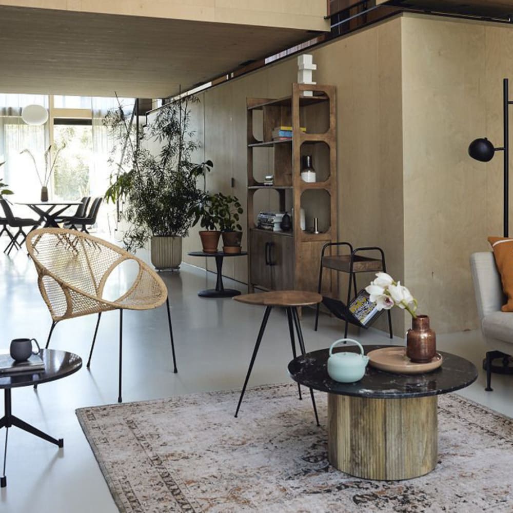 70 cm runder Couchtisch schwarzem Marmor und vholz - Maisons Du