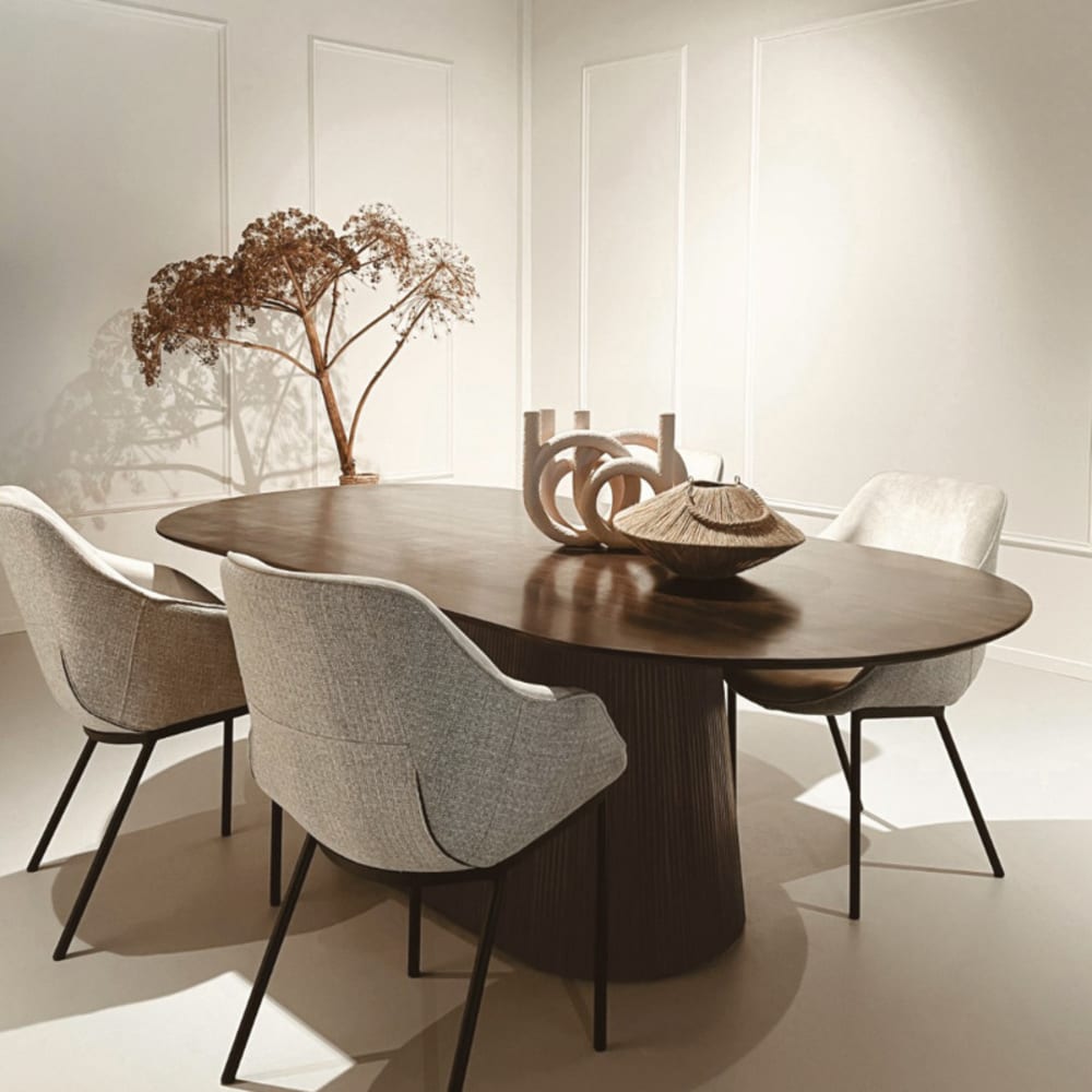 Table à manger ovale 10 personnes 230 cm en bois massif brun