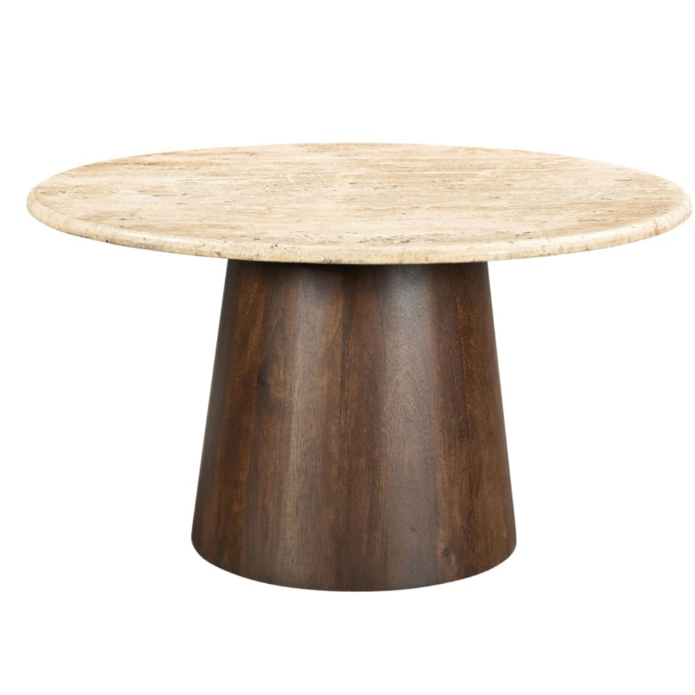 Table à manger Ronde 4 personnes D130 cm Travertin et bois brun