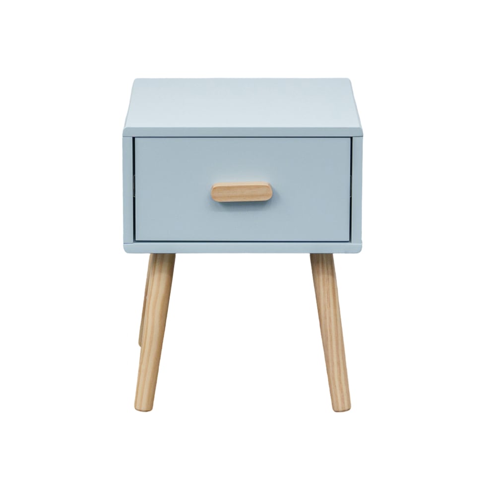 Table de chevet pour enfants bleu ciel et marron avec 1 tiroir