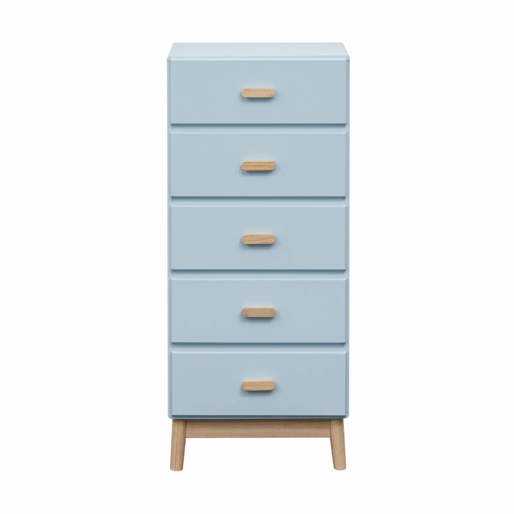 Commode pour enfants avec 5 tiroirs bleu ciel et marron