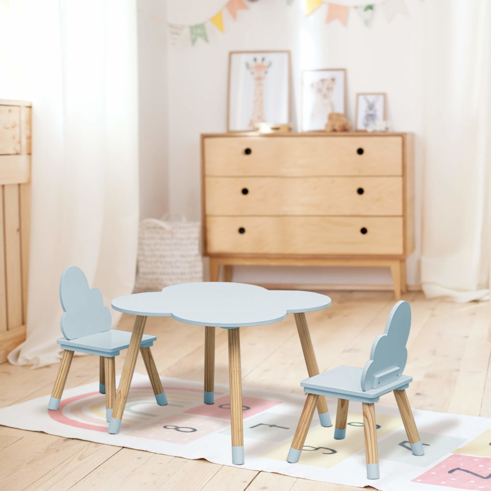 Ensemble table et 2 chaises pour enfants bleu ciel et marron - Maisons du Monde