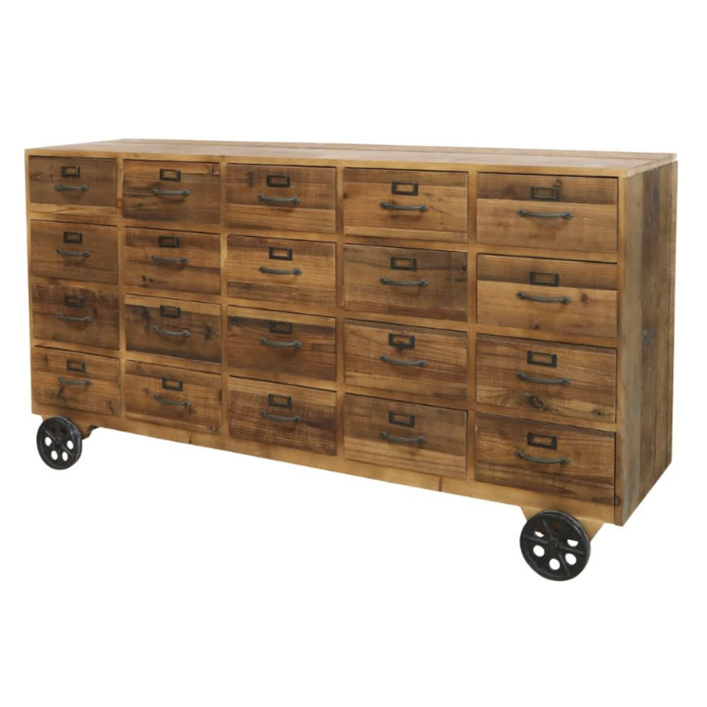 Comptoir buffet d'épicerie en bois marron et fer noir 156 x38.5 x75 cm