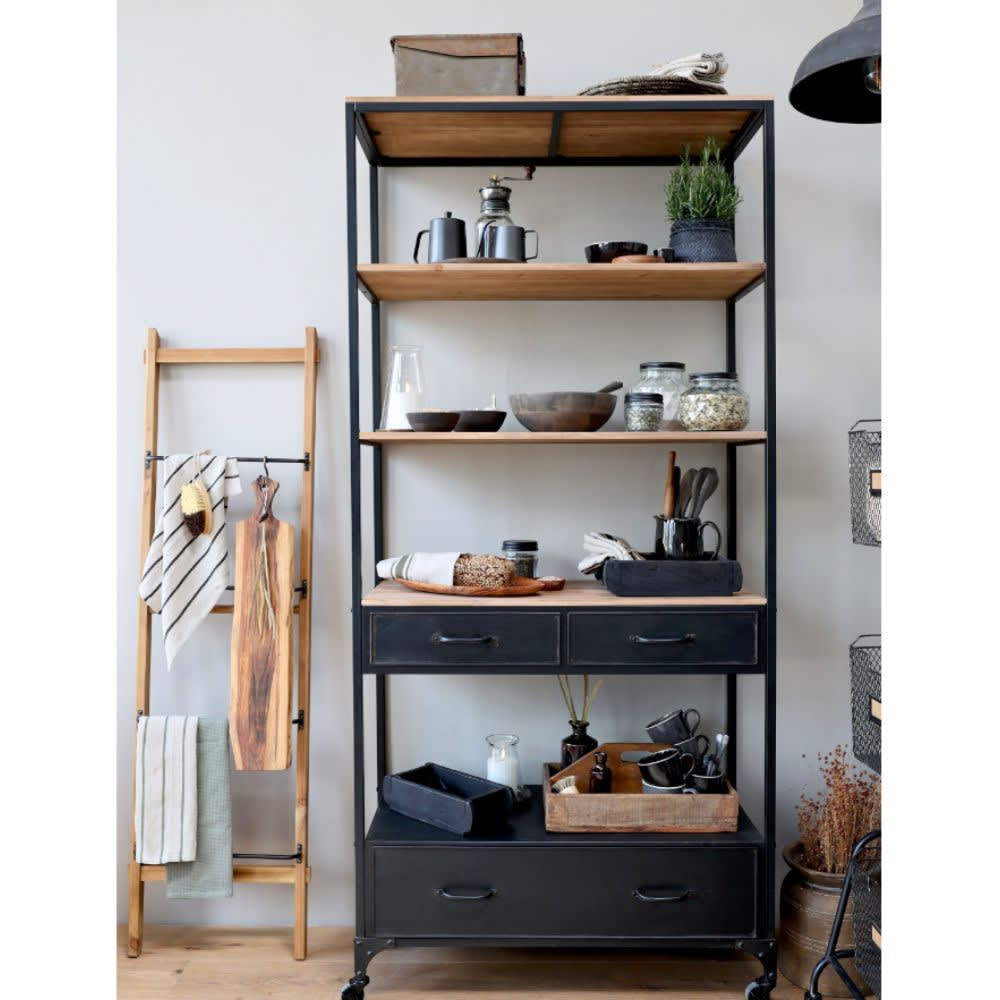 Bibliothèque étagère en bois marron et fer noir 91.5 x 42 x 200 cm - Maisons du Monde