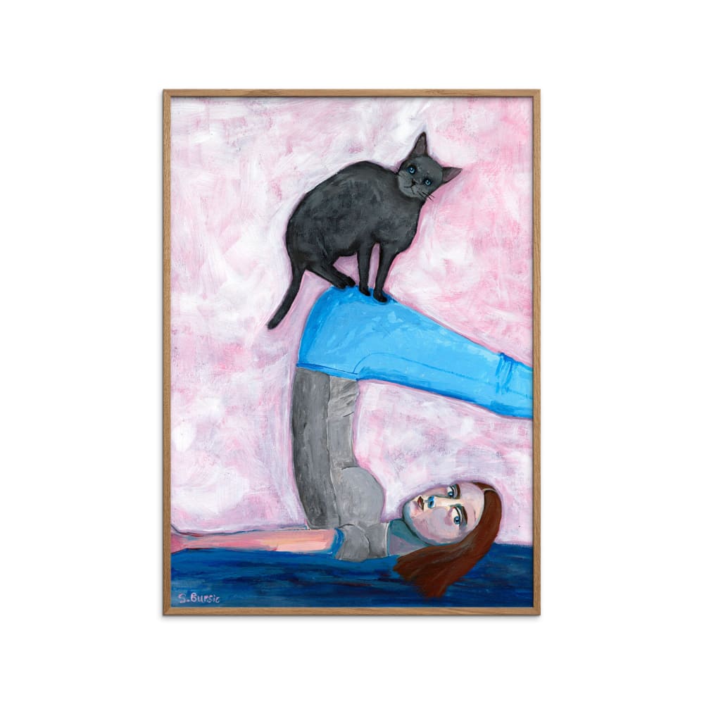 Affiche ''Yoga with my cat'' Cadre en Chêne - 30x40 cm