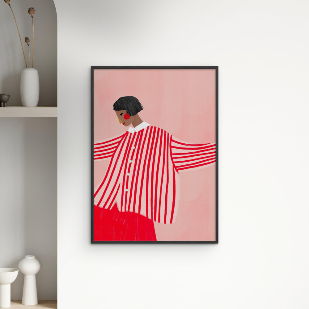 Affiche ''The Woman With the Red Stripes'' Cadre noir - 50x70 cm