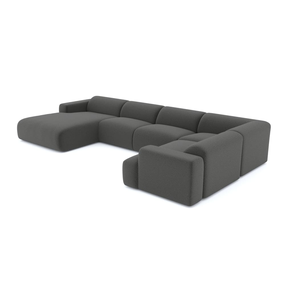 Canapé panoramique 7 places angle gauche bouclette XXL gris