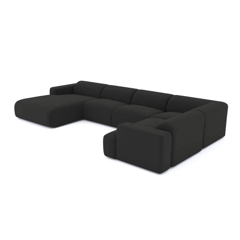 Canapé panoramique 7 places angle gauche bouclette anthracite foncé