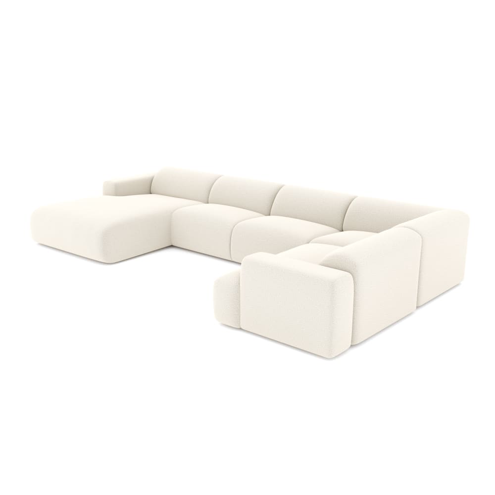 Canapé panoramique gauche 7 places en tissu bouclette crème