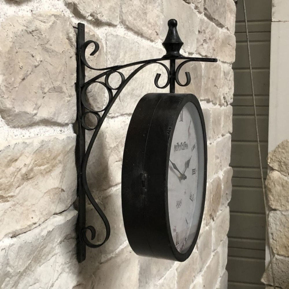 Horloge murale décorative gare double face vintage métal gris 48cm