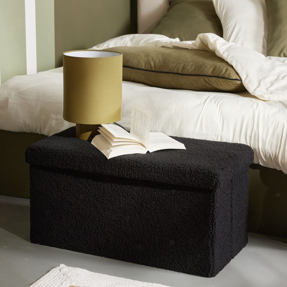 Banc coffre en tissu bouclette  76x38 cm Noir