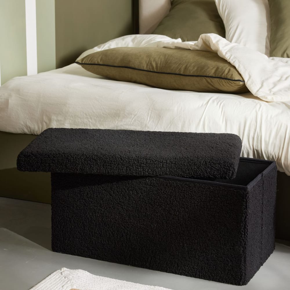Banc coffre en tissu bouclette 76x38 cm noir - Maisons du Monde