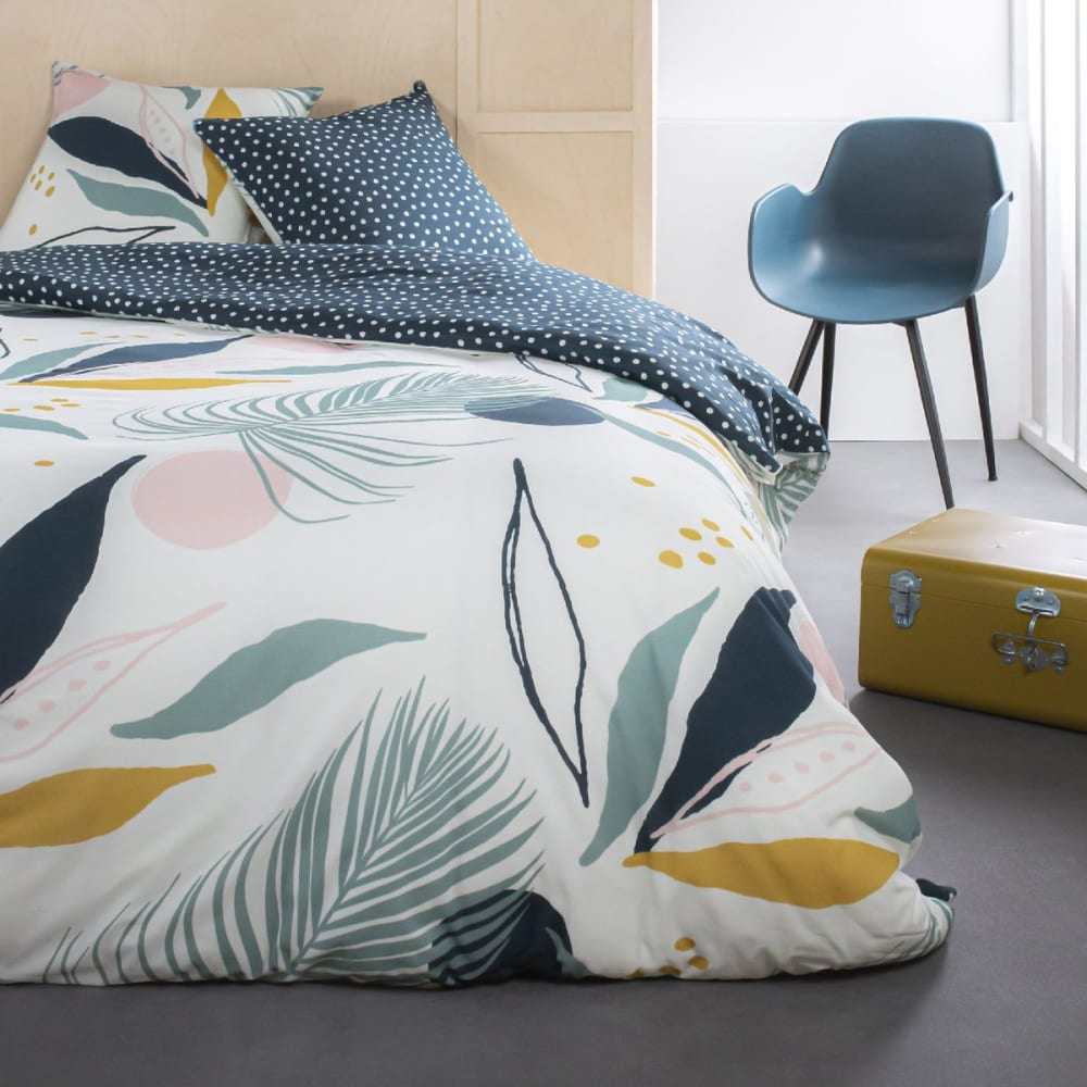 Parure de lit avec zip et imprimé Floral  200x200 cm Blanc