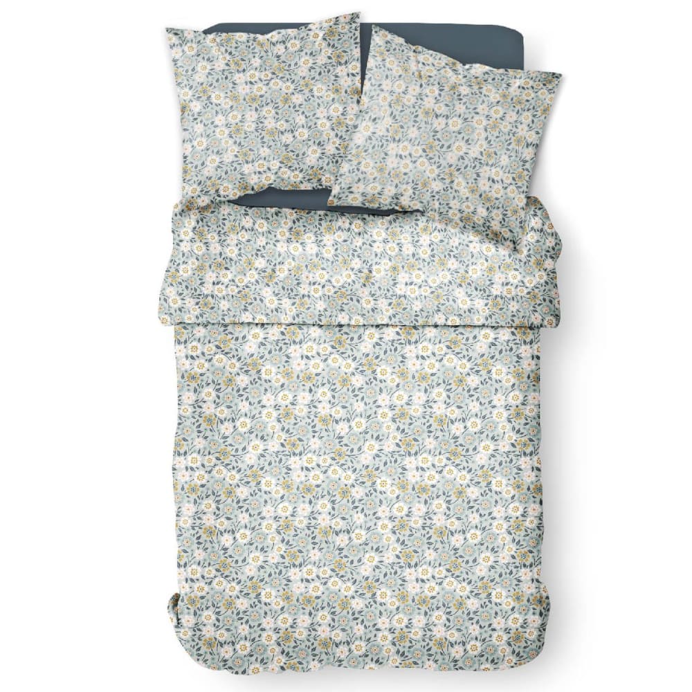 Parure de lit avec zip et imprimé floral 200x200 cm bleu - Maisons du Monde