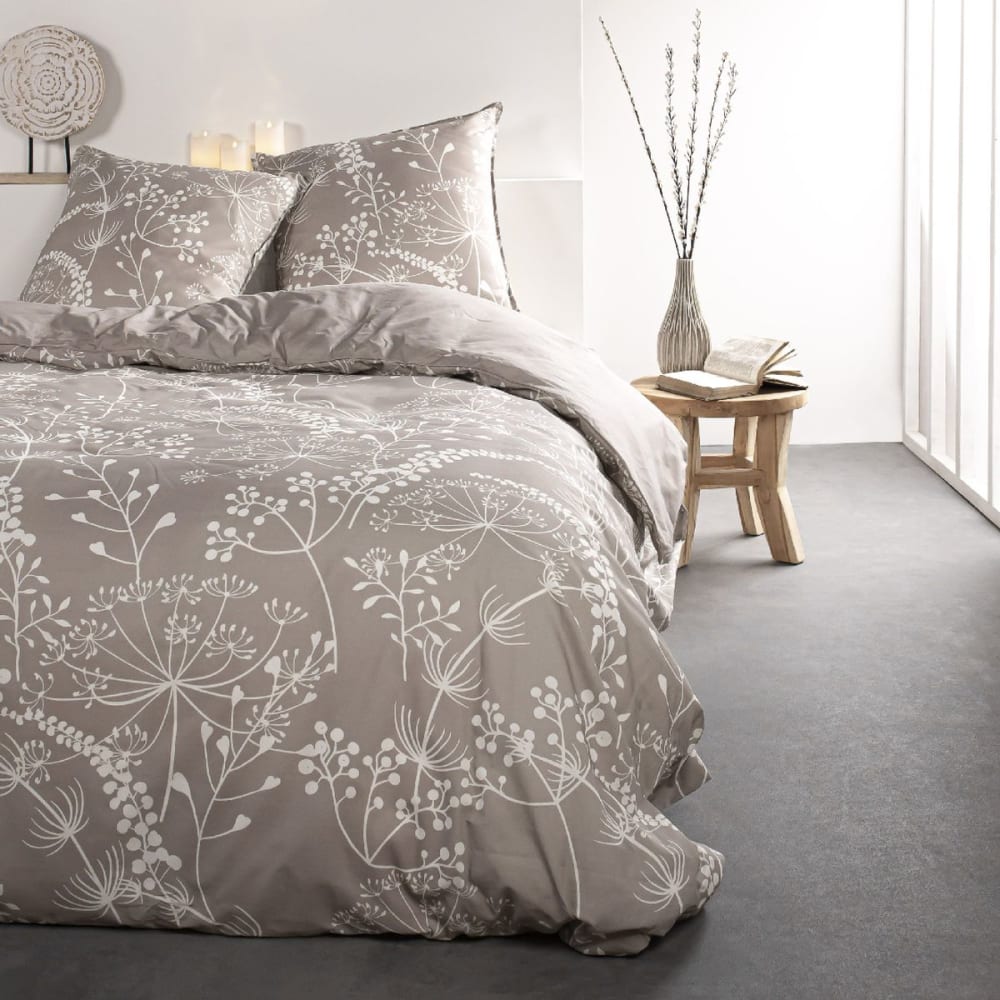 Parure de lit avec zip et imprimé Floral  200x200 cm Beige