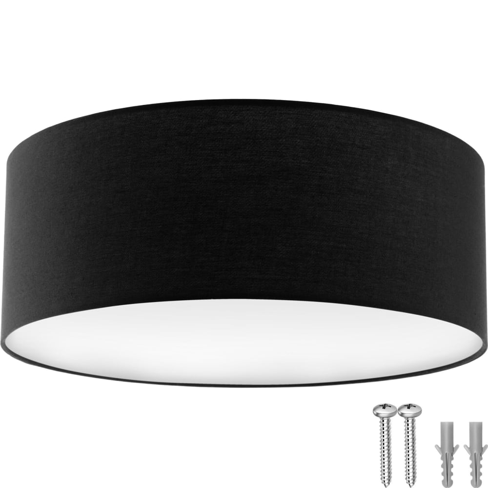 Plafonnier structure en acier abat-jour en textile aspect lin noir — vue 3