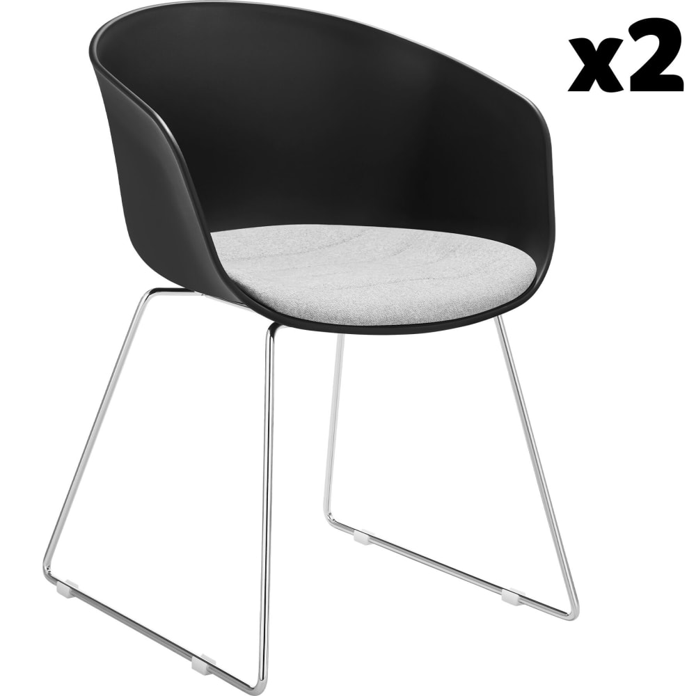 Lot 2 Fauteuils rembourrés avec accoudoirs en plastique noir/chrome