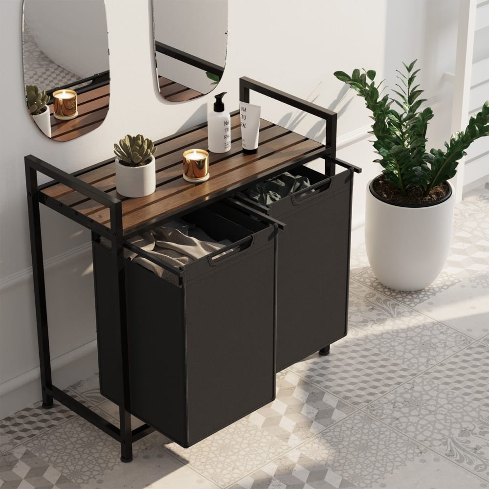 Panier à linge avec étagère style industriel 34x74x72cm — vue 3