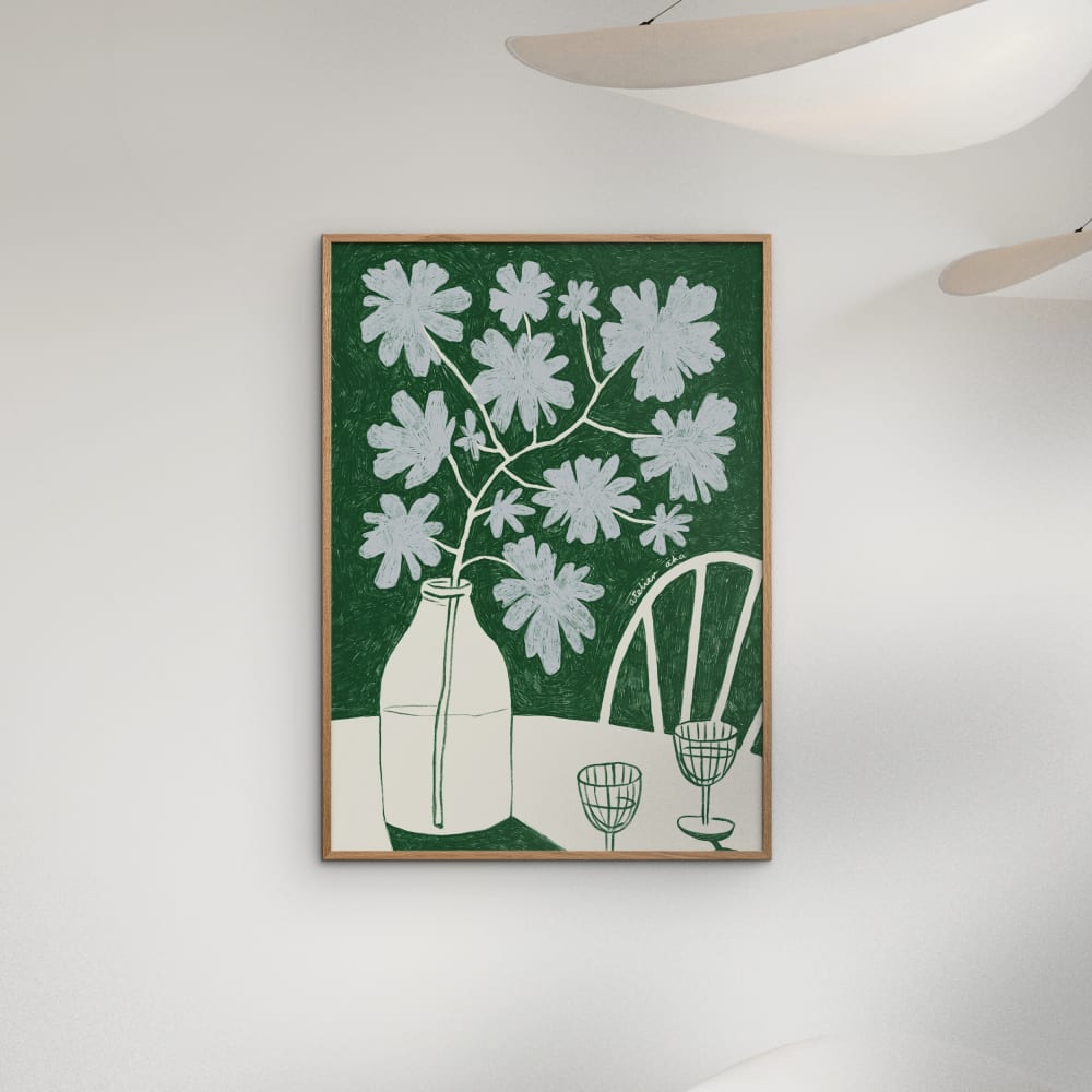 Affiche ''Blue Flowers & Red Wine'' sans cadre  - 50 x 70 cm