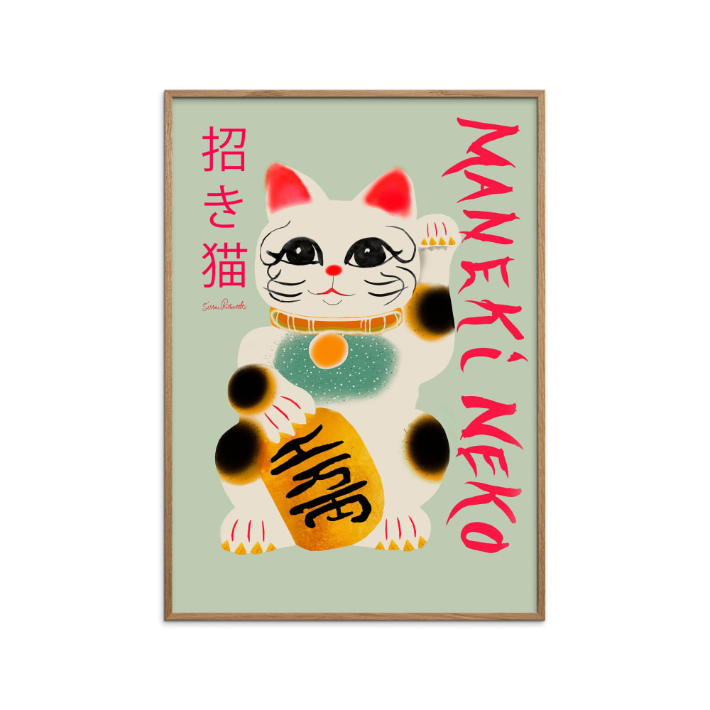 Affiche ''Maneki Neko'' Cadre en Chêne - 30x40 cm