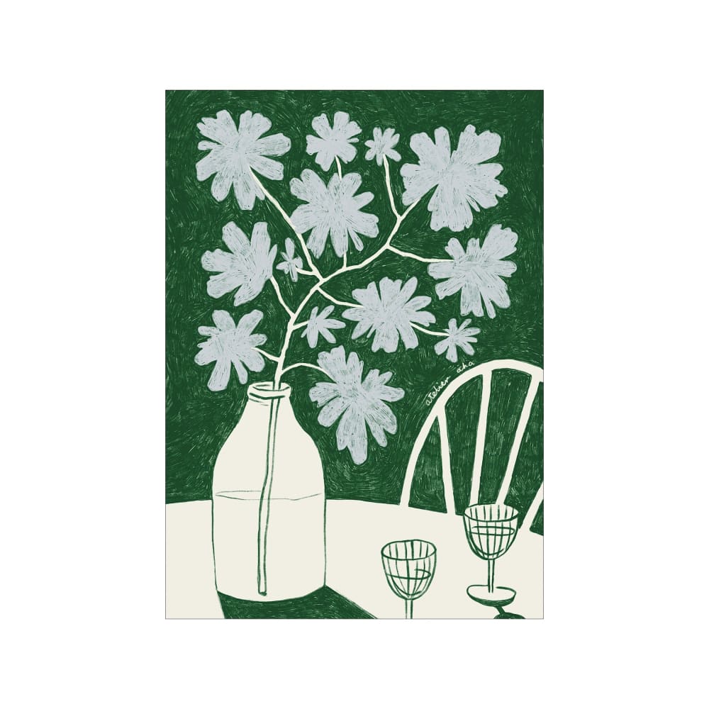 Affiche ''Blue Flowers & Red Wine'' sans cadre  - 30 x 40 cm