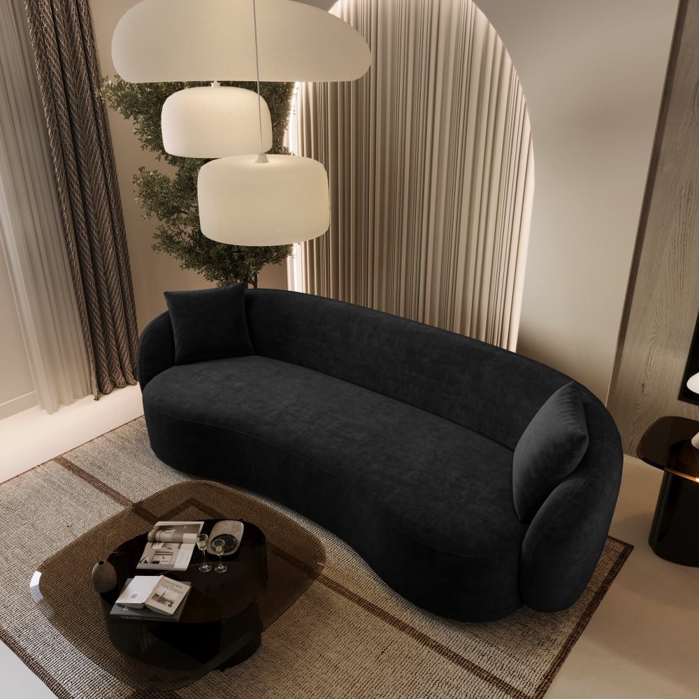 Canapé 3 places en tissu tramé toucher doux noir - Maisons du Monde