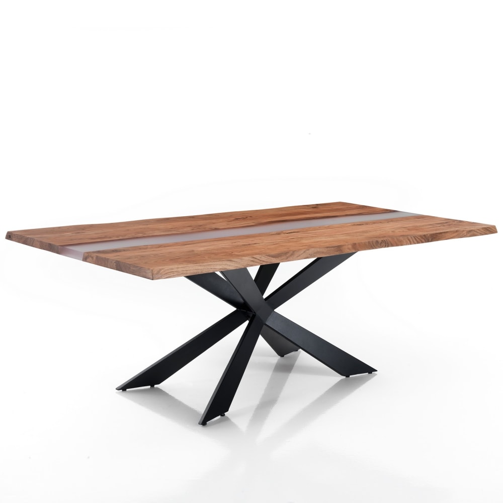 ORESTELUCHETTA Massivholztisch für 8 Personen, H. 75 x T. 100 x B. 195 cm Braun