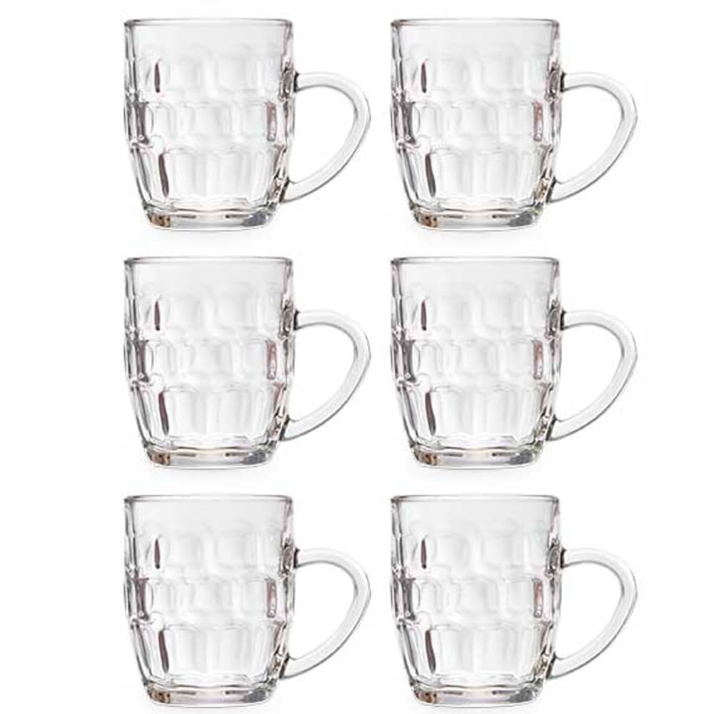 Set de 6 chopes à bière en verre avec poignées 280ml