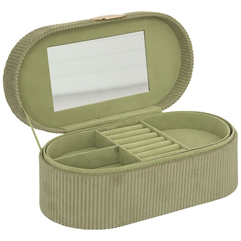 Boîte à bijoux de voyage velours côtelé vert 13x10x25.5cm — vue 3